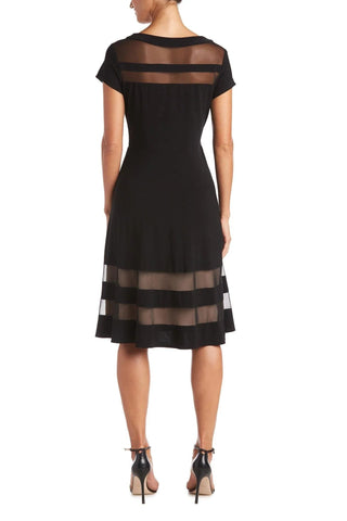R&M Richards Boat Neck Cap Sleeve A-Line Seer Illusion Strapping ITY Dress