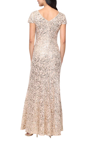 alex evenings dresses mother of the bride Alex Evenings Long Formal Mother of the Bride V-Neck Short Cap Sleeves Hidden Back Zipper V-Back A-Line Fitted Column Lace Dress