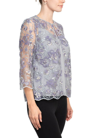 Alex Evenings 3/4 sleeve embroidered twinset with solid cami and hook neck closure jacket