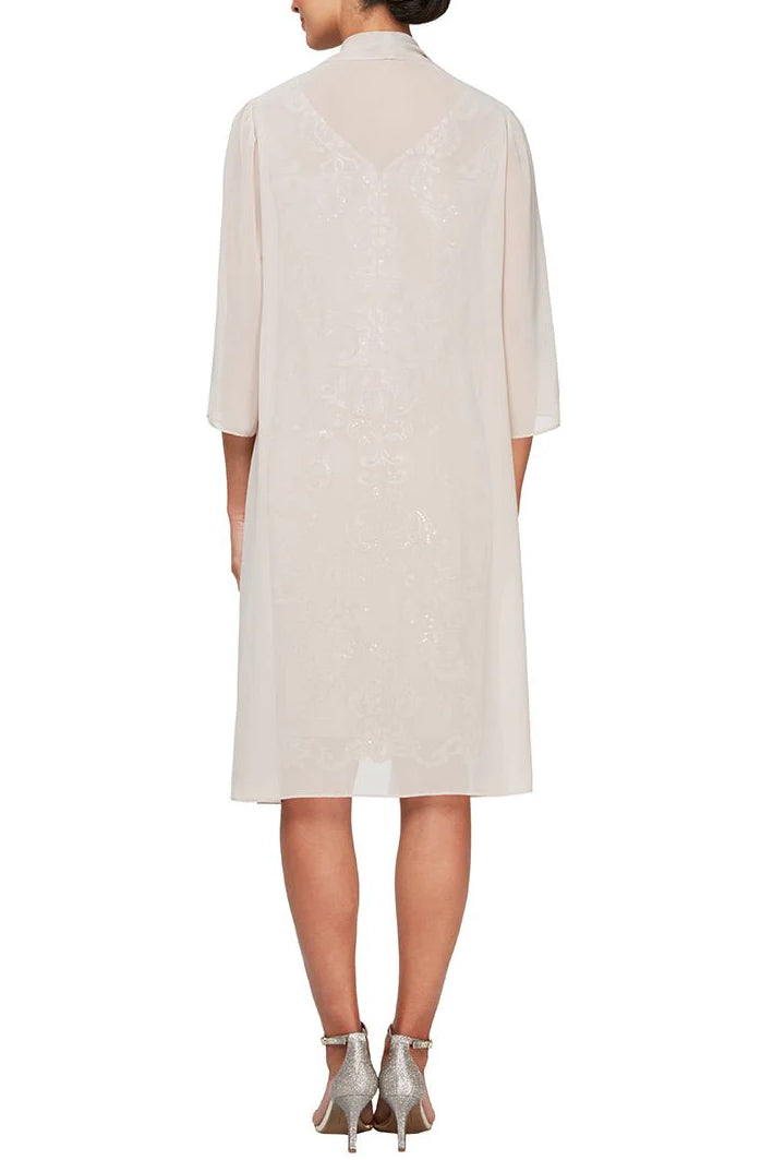 Alex Evenings V-Neck Sheath Dress with Elongated Chiffon Jacket (Petite) Alex Evenings V-Neck Sheath Dress with Elongated Chiffon Jacket (Petite)