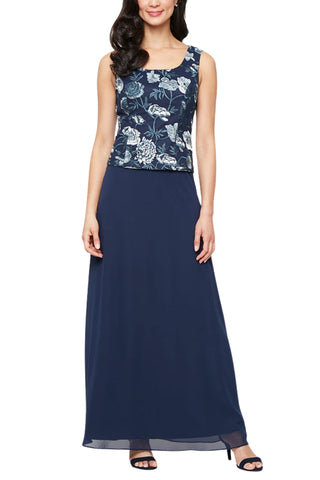 Alex Evenings 2-Piece Set Embroidered Quarter Sheer Sleeves Jacket with Matching Scoop Neckline Fitted Bodice A-Line Skirt Maxi Dress (Petite)