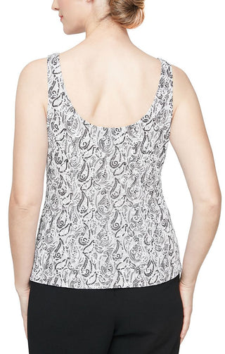 Alex Evenings 3/4 Sleeve Glitter Knit Twinset Scoop Neck Tank and Hook Neck Closure Jacket (Petite) - Dove - Tank top Back