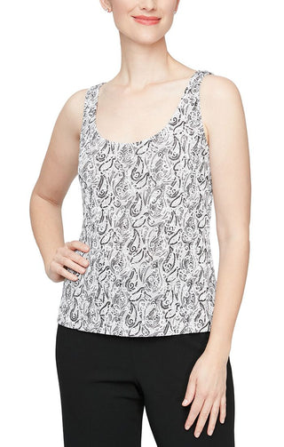 Alex Evenings 3/4 Sleeve Glitter Knit Twinset Scoop Neck Tank and Hook Neck Closure Jacket (Petite) - Dove - Tank top Front