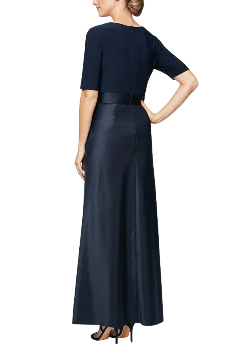 Alex Evenings Surplice V-Neckline Bodice Faux-Wrap with Matching Tie-Belt Side Seam Pockets Satin Skirt A-Line Ballgown Dress Alex Evenings Surplice V-Neckline Bodice Faux-Wrap with Matching Tie-Belt Side Seam Pockets Satin Skirt A-Line Ballgown Dress
