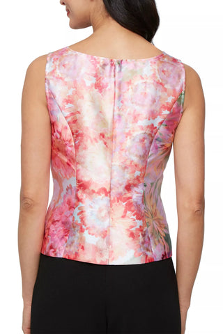 Alex Evenings Coral Floral Details Square Neckline Top with Quarter Sleeves Collared Jacket Mikado Twinset