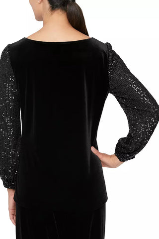 Alex Evenings Blouse With Embellished Ruched Waist - BLACK - BACK 