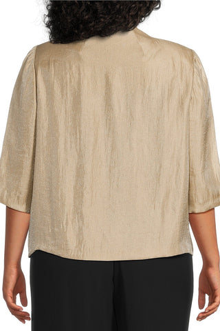 Alex Evenings 3/4 Sleeve V-Neck Asymmetric Overlay Hem Blouse (Plus Size) - TAUPE - BACK 