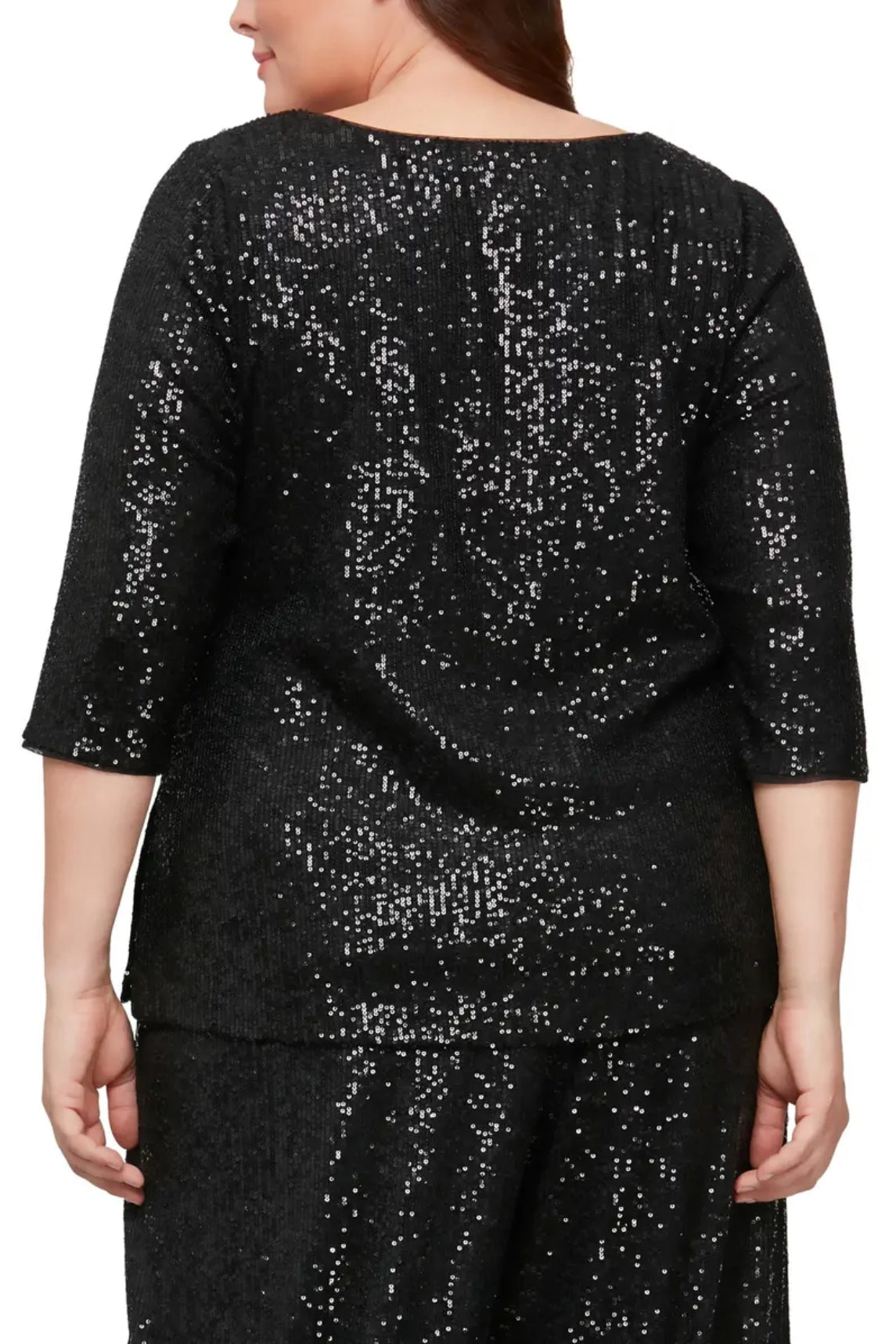 Alex Evenings 3/4 Sleeve Scoop Neck Sequin Tunic Blouse ( Plus