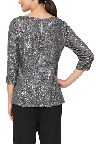 Alex Evenings 3/4 Sleeve Scoop Neck Sequin Tunic Blouse ( Plus Size ) - Pewter - Back