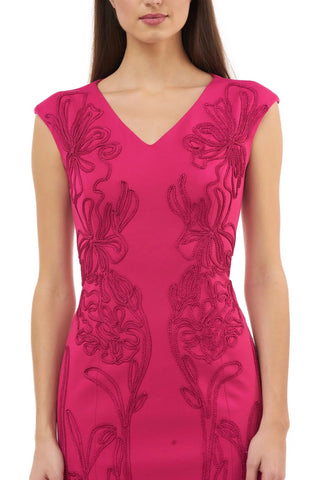 JS Collections V-Neck Sleeveless Bodycon Zipper Slit Back Embellished Cotton Dress
