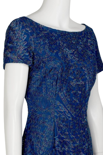 soutache embroidery sheath cocktail dress JS Collections Sheath Soutache Embroidered Shimmer Cocktail Dress Blue Size 8