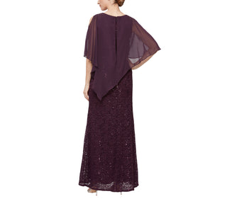 SL Fashion Popover Dress With Beaded Shoulder Detail And Asymmetric Overlay - DEEP PLUM - BACK 