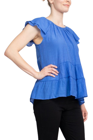 Counterparts Scoop Neck Cap Sleeve Ruched Rayon Top - Hydrangea Blue - Side
