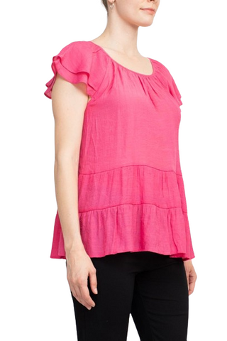 Counterparts Scoop Neck Cap Sleeve Ruched Rayon Top - Strawberry - Side