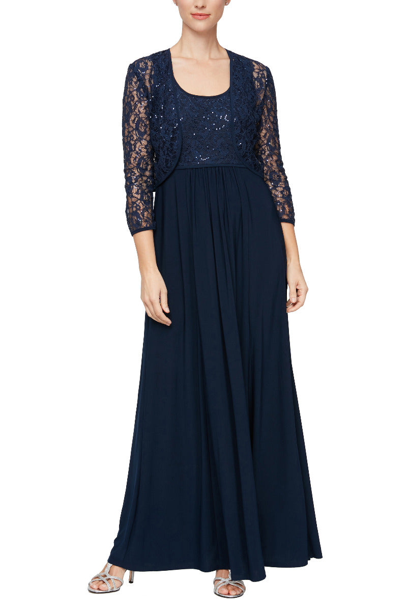 SL Fashion Scoop Neck Sleeveless Empire Waist Sequined Knit Bodice with Matching Bolero | Available at Curated Brands in Los Angeles SL Fashion Scoop Neck Sleeveless Empire Waist Sequined Knit Bodice with Matching Bolero | Available at Curated Brands in Los Angeles