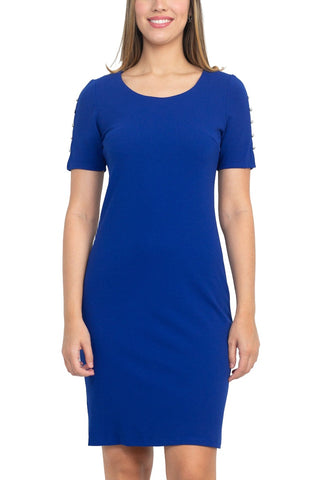 SL Fashion Scoop Neck Sheath Dress With Short Embellished Sleeves