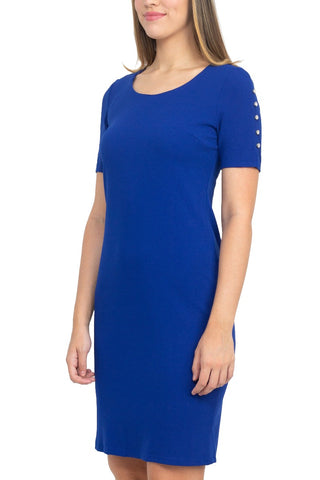 SL Fashion Scoop Neck Sheath Dress With Short Embellished Sleeves