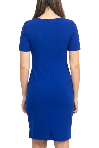 SL Fashion Scoop Neck Sheath Dress With Short Embellished Sleeves