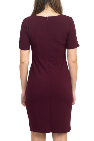 SL Fashion Scoop Neck Sheath Dress With Short Embellished Sleeves