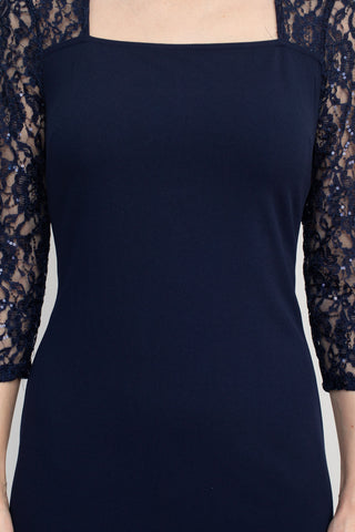 SL Fashion Square Neck 3/4 Sleeves Back Zipper Short Crepe Dress