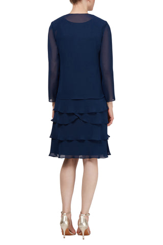 SL Fashions Scoop Neckline Tiered Hem Chiffon Dress with Matching Long Sleeve Beaded Jacket SL Fashions Scoop Neckline Tiered Hem Chiffon Dress with Matching Long Sleeve Beaded Jacket