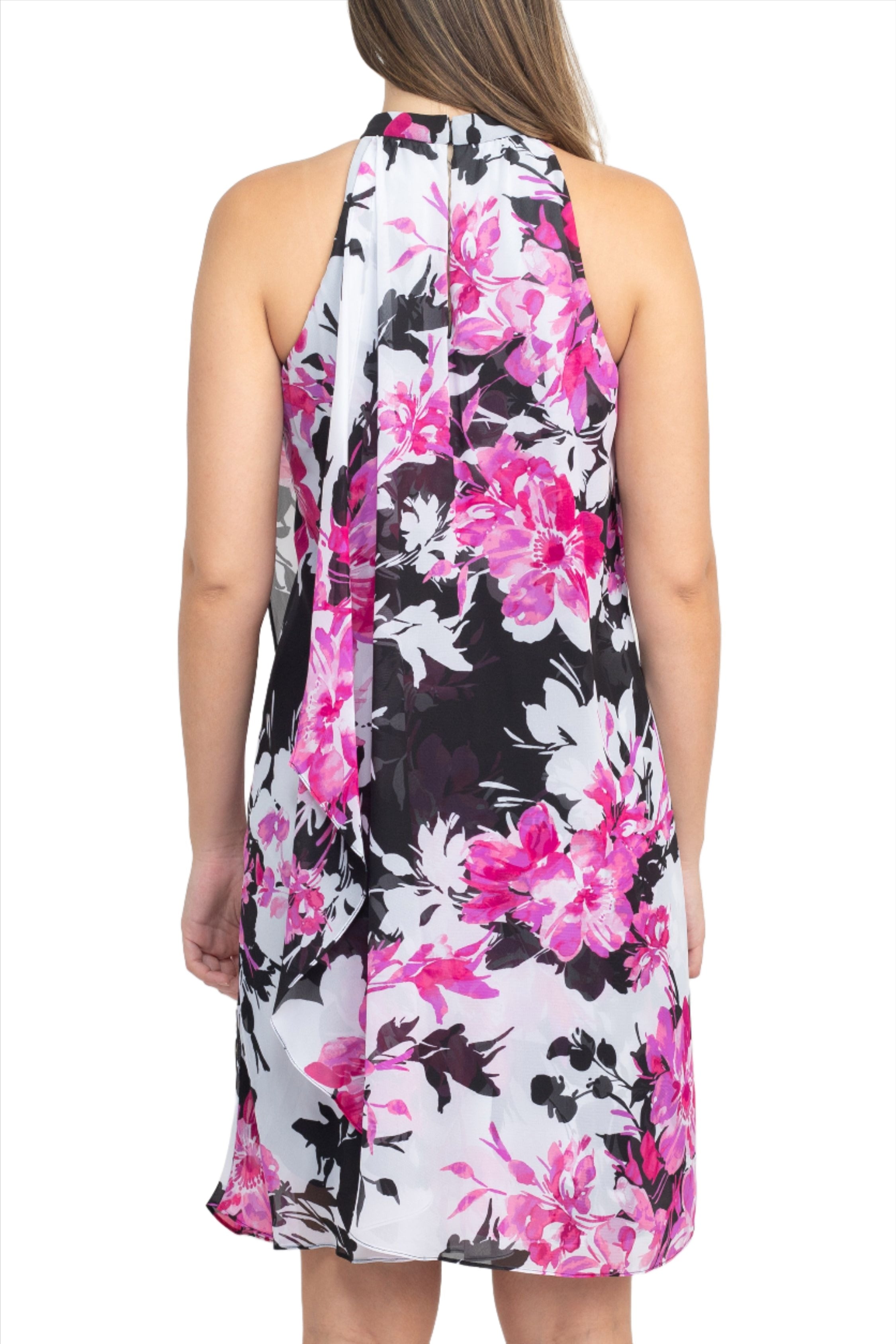 SL Fashion Halter Neck Sleeveless Floral Print Overlay Chiffon Dress | Available at Curated Brands in Los Angeles SL Fashion Halter Neck Sleeveless Floral Print Overlay Chiffon Dress | Available at Curated Brands in Los Angeles