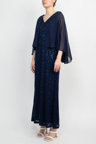 Final Sale Item: SL Fashion V-Neck Back Zipper Cape Sleeves Lace Long Dress