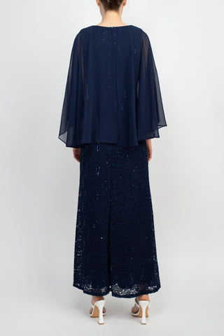 Final Sale Item: SL Fashion V-Neck Back Zipper Cape Sleeves Lace Long Dress