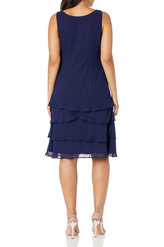 Sl Fashion Embellished Scoop Neck Sleeveless Tier Chiffon Dress with Matching Embellished Lace Shoulder Jacket Eclipse / 6P Sl Fashion Embellished Scoop Neck Sleeveless Tier Chiffon Dress with Matching Embellished Lace Shoulder Jacket Eclipse / 6P