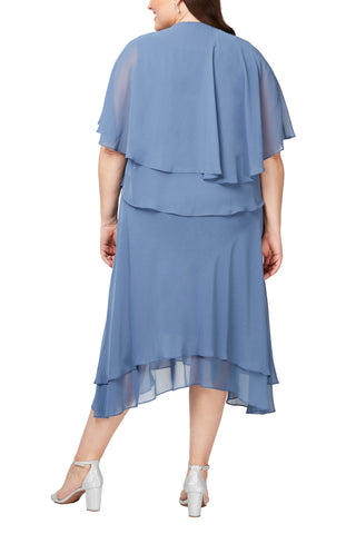SL Fashion Embellished V-Neck Sleeveless Tiered Sharkbite Hem Solid Chiffon Dress with Overlay Jacket SL Fashion Embellished V-Neck Sleeveless Tiered Sharkbite Hem Solid Chiffon Dress with Overlay Jacket