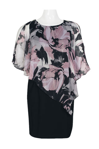 SL Fashion Boat Neck Sleeveless Asymmetrical Multi Print Chiffon Overlay ITY Dress