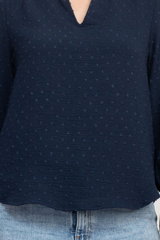 Counterparts Split V- Neck Popover Elastic Cuff Textured Top_Navy_Front Detailed View