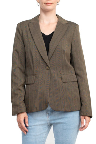 Danillo Notched Collar One Button Long Sleeve Solid Gabardine Jacket