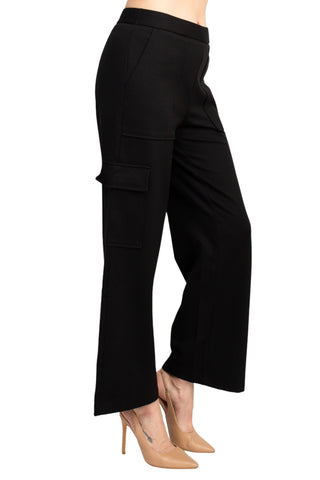 Adrianna Papell Mid Banded Waist Cargo Pull on Solid Ponte Pant - Black - Side