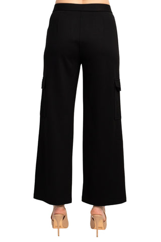 Adrianna Papell Mid Banded Waist Cargo Pull on Solid Ponte Pant - Black - Back