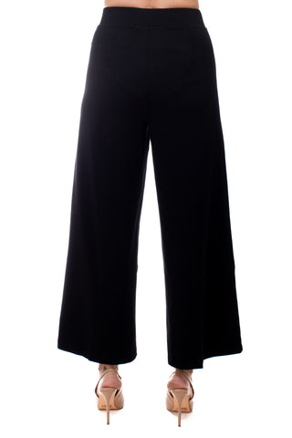 Adrianna Papell Mid Waist Solid Wide Leg Ponte Knit Pant - BLACK - Back