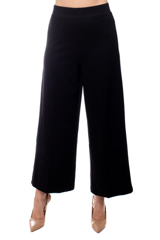 Adrianna Papell Mid Waist Solid Wide Leg Ponte Knit Pant - BLACK - Front 