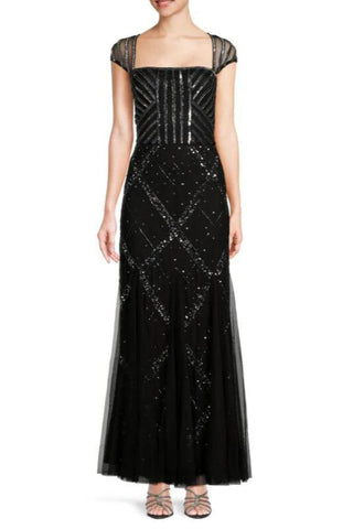 Adrianna Papell Women's Beaded Cap Sleeve Gown