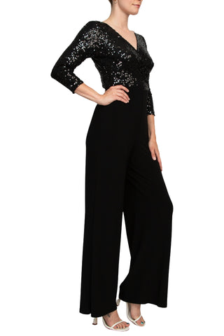 Adrianna Papell Sequin Faux Wrap V-Neck Jumpsuit - Black - Side