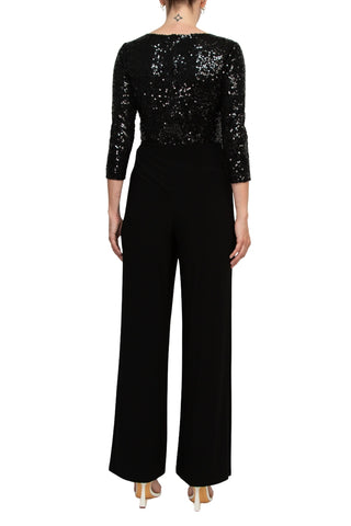 Adrianna Papell Sequin Faux Wrap V-Neck Jumpsuit - Black - Back