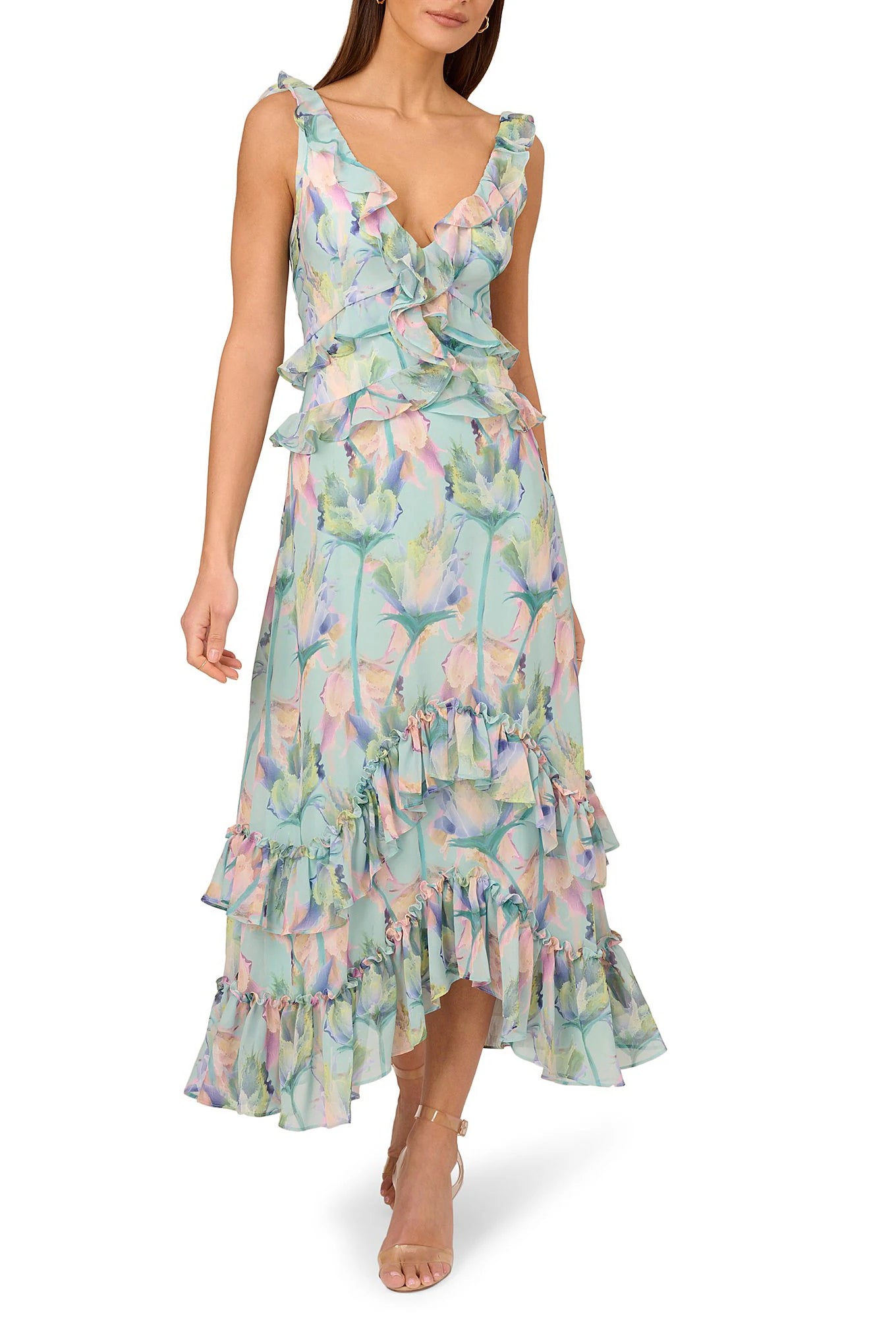 adrianna papell midi floral dress Adrianna Papell Womens Printed Midi Dress, Ecru/Chocolate, 2 at Amazon Women's Clothing store