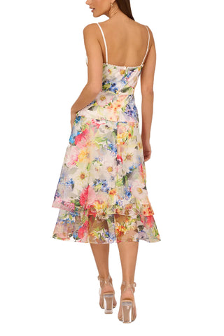 Adrianna Papell Printed Embroidered Fit & Flare Dress - IVORY MULTI - BACK VIEW 