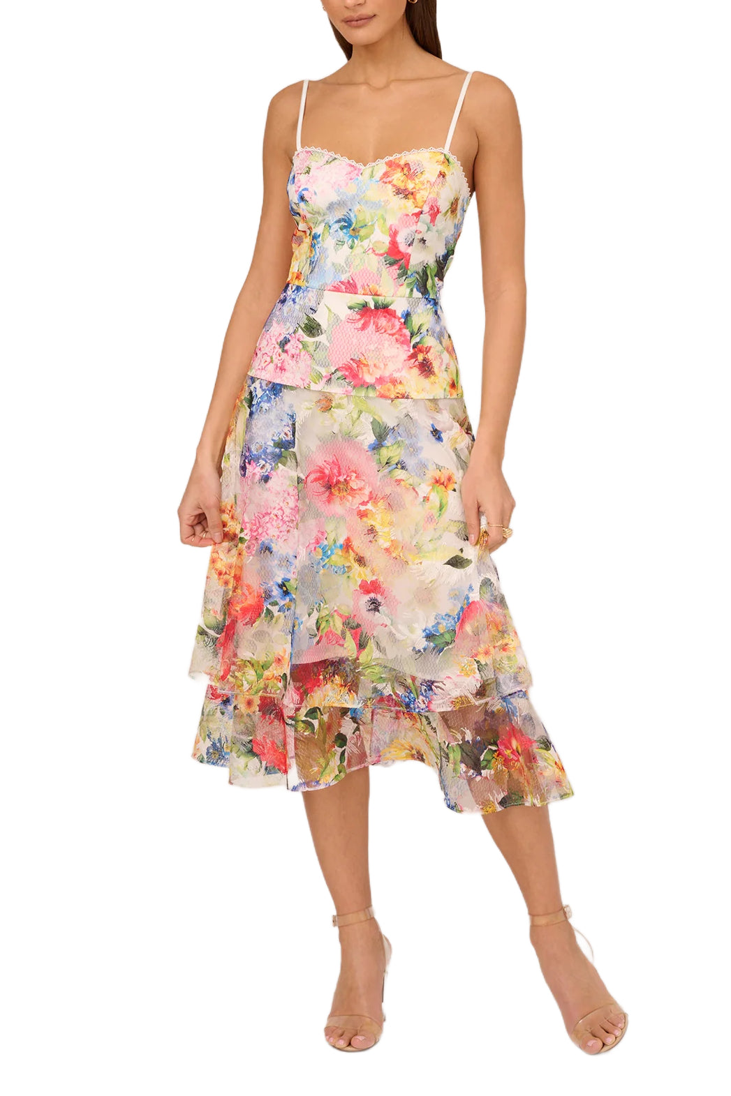 Adrianna Papell Printed Embroidered Fit & Flare Dress | Available at Curated Brands in Los Angeles Adrianna Papell Printed Embroidered Fit & Flare Dress | Available at Curated Brands in Los Angeles