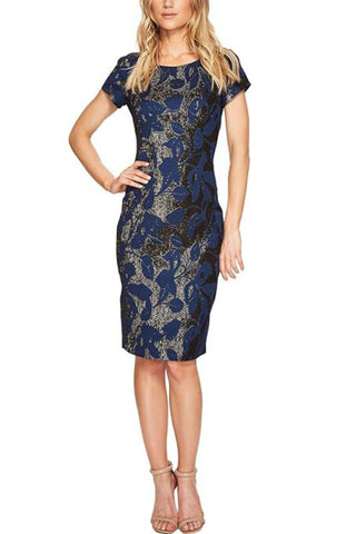 adrianna papell short jacquard dress Hibiscus Jacquard Sheath Dress With Tucked Details In Light Coral