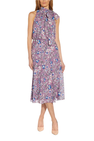 Adrianna Papell Tie Halter Neck Sleeveless Blouson Floral Print Fit & Flare Chiffon Dress | Available at Curated Brands in Los Angeles Adrianna Papell Tie Halter Neck Sleeveless Blouson Floral Print Fit & Flare Chiffon Dress | Available at Curated Brands in Los Angeles