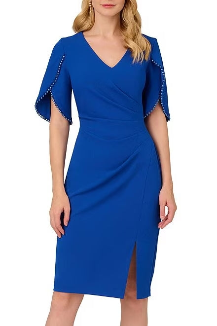 Adrianna Papell Day Pearl Embellished Knit Crepe Sheath Dress | Available at Curated Brands in Los Angeles Adrianna Papell Day Pearl Embellished Knit Crepe Sheath Dress | Available at Curated Brands in Los Angeles