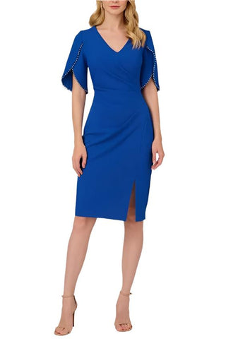 Adrianna Papell Day Pearl Embellished Knit Crepe Sheath Dress