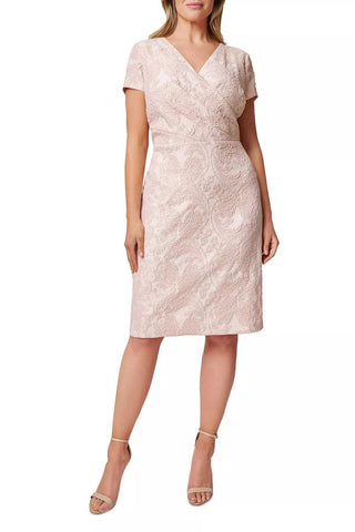 Adrianna Papell Metallic Jacquard V-Neck Sheath Dress (Plus Size) - Rose - Front