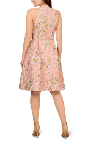 Adrianna Papell Floral Jacquard Fit & Flare Dress - PALE AZALEA - Back 