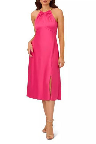 Adrianna Papell satin halter neck sleeveless dress